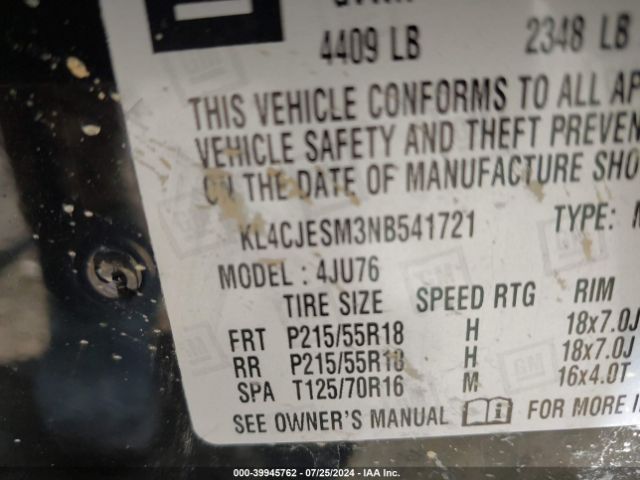 KL4CJESM3NB541721 Buick Encore Awd Preferred