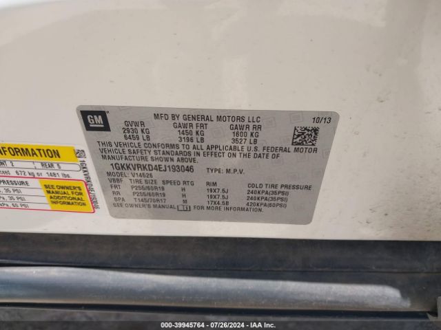 1GKKVRKD4EJ193046 GMC Acadia Slt-1