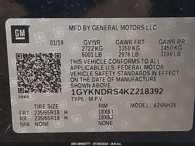Cadillac XT5 LUXURY 2019 1GYKNDRS4KZ218392 Image 9