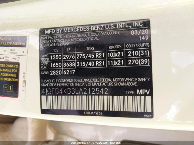 4JGFB4KB3LA212542 Mercedes-Benz Gle 350 4matic