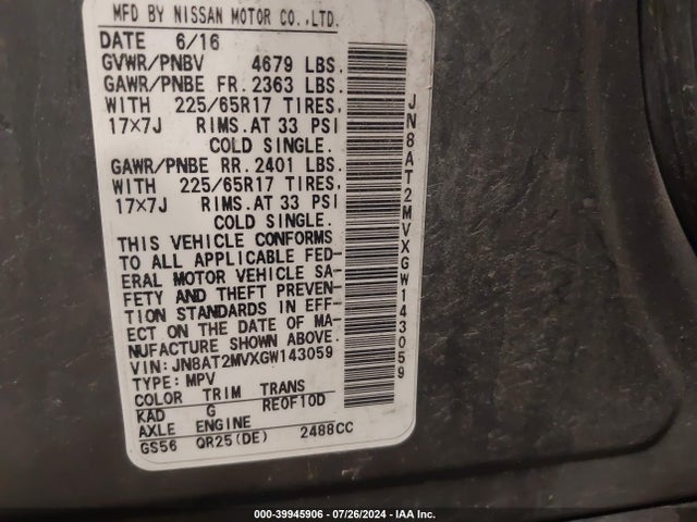 Nissan ROGUE S 2016 JN8AT2MVXGW143059 Image 9