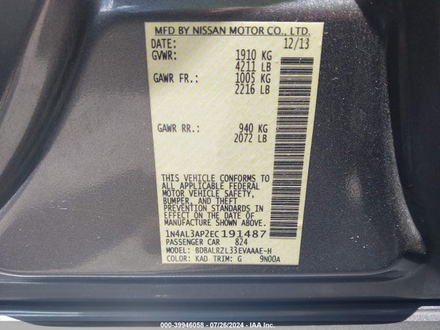 Nissan Altima 2.5 S 2014 1N4AL3AP2EC191487 Image 9