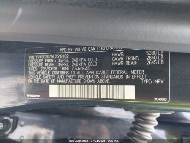 YV4902DZ5E2518402 Volvo Xc60 T6