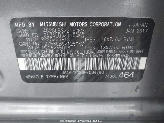 JA4AZ3A33HZ034780 Mitsubishi Outlander Sel