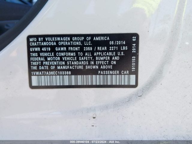 1VWAT7A36EC103388 Volkswagen Passat 1.8t S