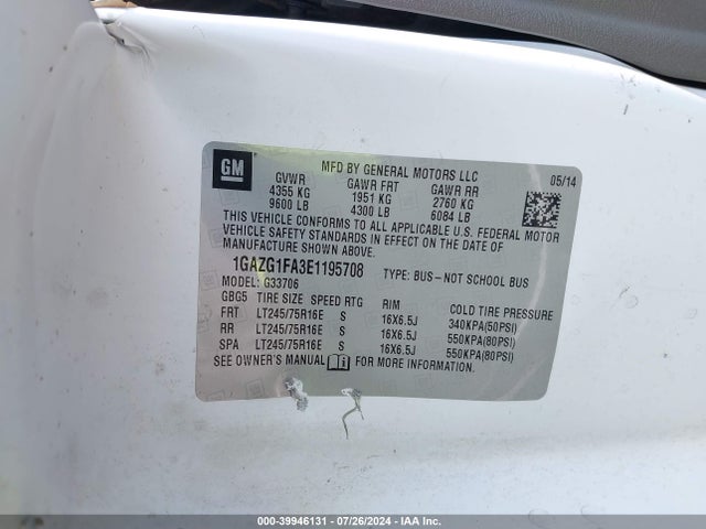 Chevrolet Express 3500 Lt 2014 1GAZG1FA3E1195708 Image 9