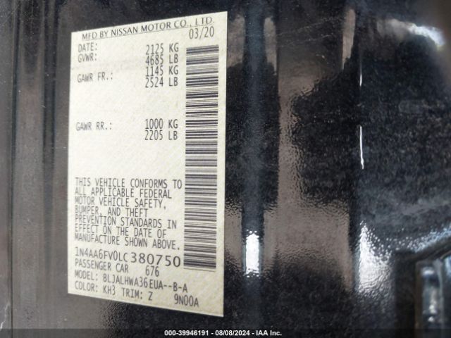 1N4AA6FV0LC380750 Nissan Maxima Platinum Xtronic Cvt