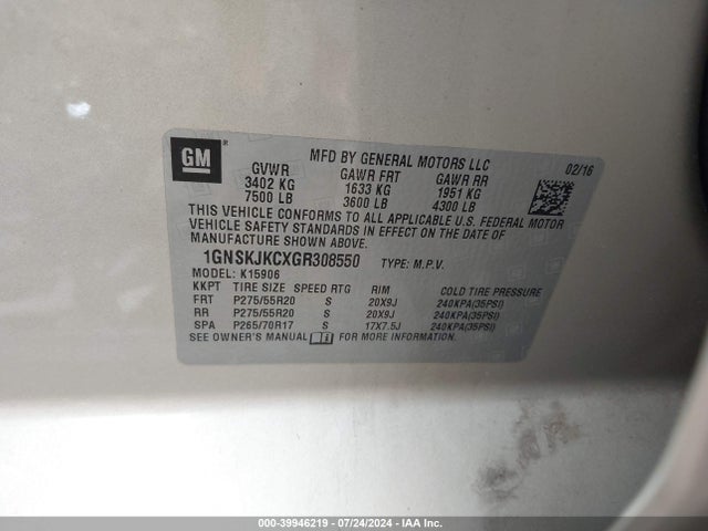 Chevrolet Suburban Ltz 2016 1GNSKJKCXGR308550 Image 9