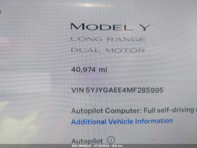 5YJYGAEE4MF285995 Tesla Model Y Long Range Dual Motor All-wheel Drive