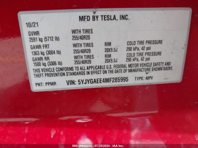 5YJYGAEE4MF285995 Tesla Model Y Long Range Dual Motor All-wheel Drive