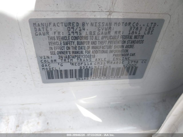 Nissan Sentra Fe+ Sv 2014 3N1AB7AP9EY304818 Image 9