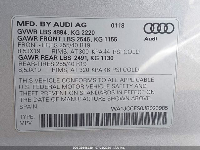 WA1JCCFS0JR023985 Audi Q3 2.0t Premium/2.0t Sport Premium