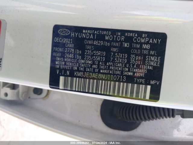 KM8JE3AE8NU110713 Hyundai Tucson Limited