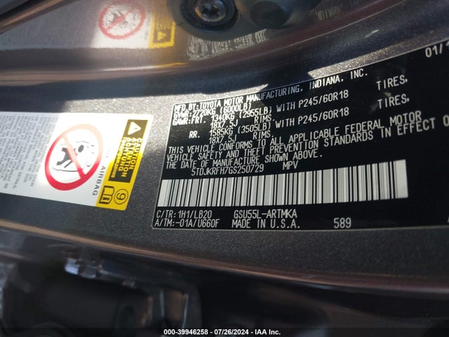 Toyota Highlander Xle V6 2016 5TDJKRFH7GS250729 Image 9