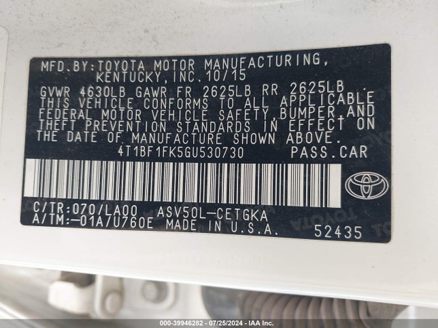 Toyota CAMRY XLE 2016 4T1BF1FK5GU530730 Image 9