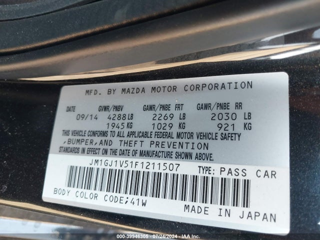 Mazda MAZDA6 2015 JM1GJ1V51F1211507 Image 9