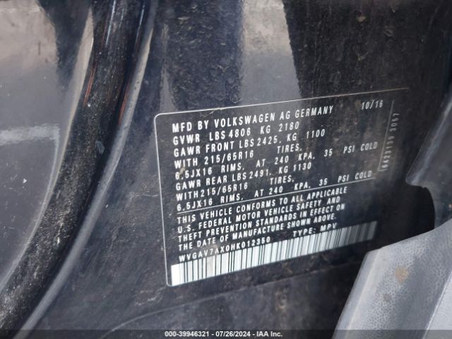 WVGAV7AX0HK012350 Volkswagen Tiguan 2.0t/2.0t S