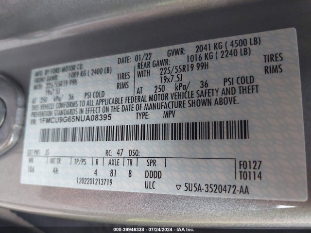 Ford ESCAPE SE 2022 1FMCU9G65NUA08395 Image 9