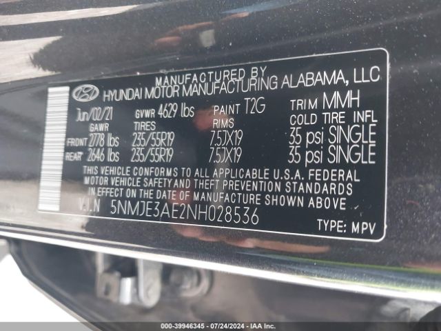 5NMJE3AE2NH028536 Hyundai Tucson Limited