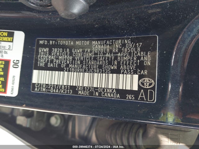 Toyota COROLLA LE 2018 2T1BURHE3JC983135 Image 9