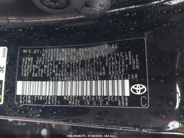 Toyota COROLLA LE 2024 5YFB4MDE3RP111218 Image 9