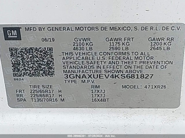 Chevrolet EQUINOX LT 2019 3GNAXUEV4KS681827 Image 9