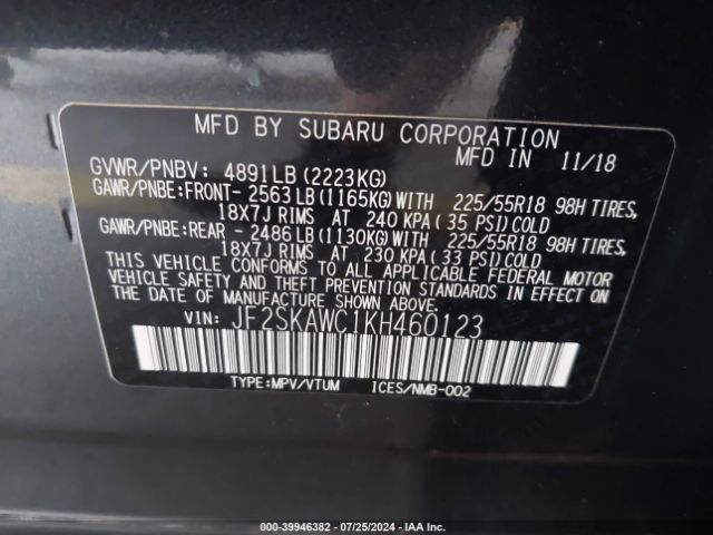 JF2SKAWC1KH460123 Subaru Forester Touring