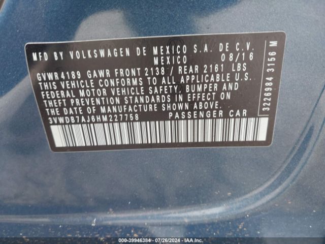 3VWDB7AJ6HM227758 Volkswagen Jetta 1.4t Se