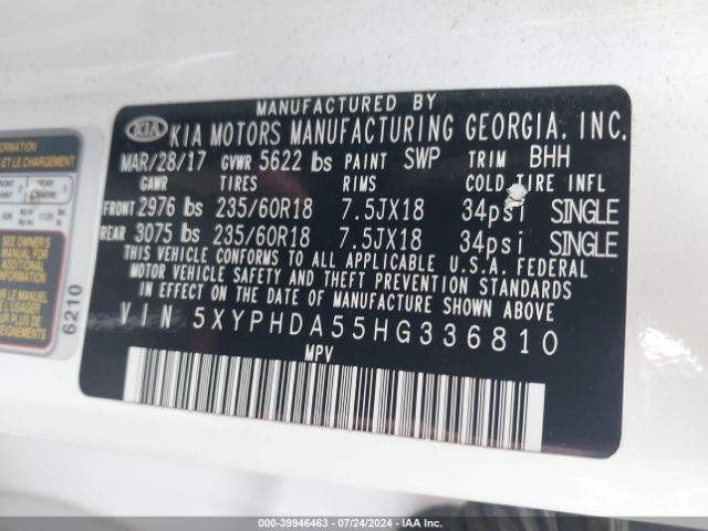 5XYPHDA55HG336810 KIA Sorento 3.3l Ex