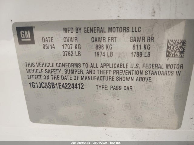 Chevrolet Sonic Lt Auto 2014 1G1JC5SB1E4224412 Image 9