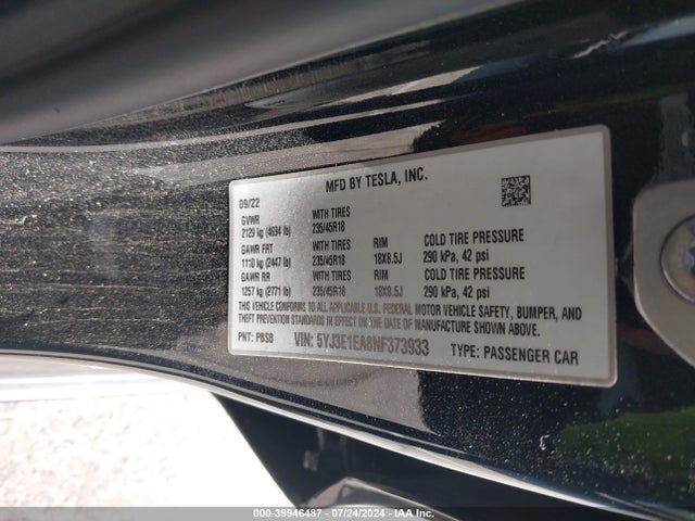 2022 TESLA MODEL 3 5YJ3E1EA8NF373933 Photo 8