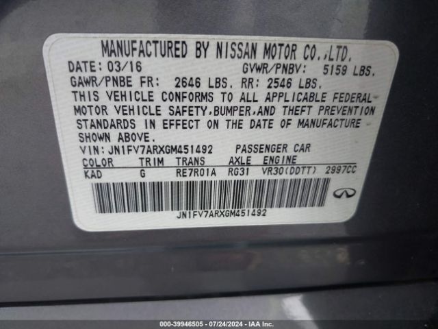 JN1FV7ARXGM451492 Infiniti Q50 3.0t Red Sport 400