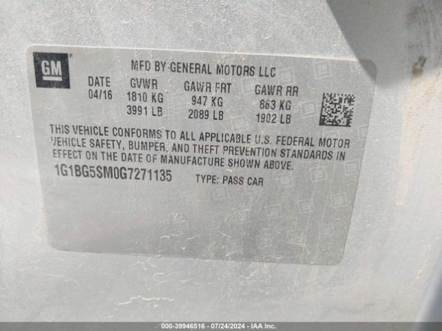 1G1BG5SM0G7271135 Chevrolet Cruze Premier Auto