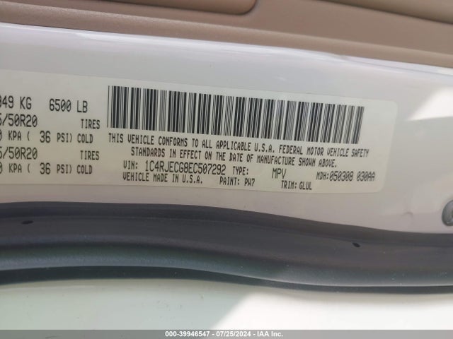 1C4RJECG8EC507292 Jeep Grand Cherokee Overland