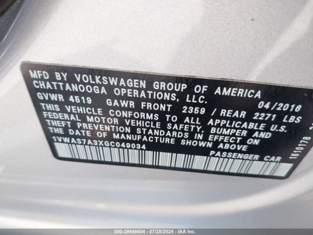 1VWAS7A3XGC049034 Volkswagen Passat 1.8t S