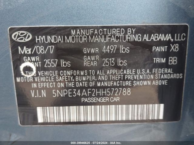 5NPE34AF2HH572788 Hyundai Sonata Sport