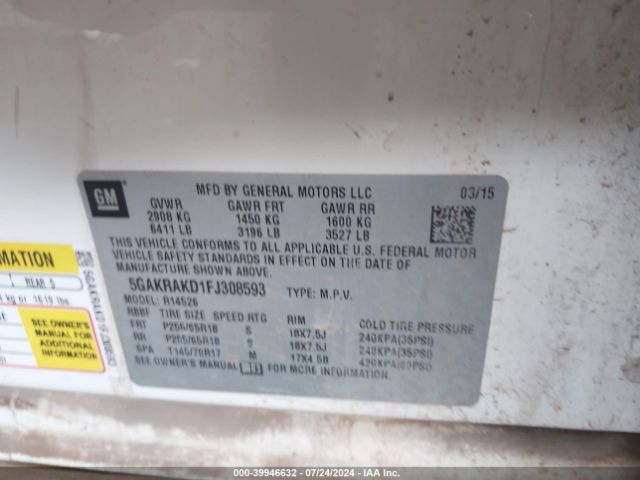 5GAKRAKD1FJ308593 Buick Enclave Convenience