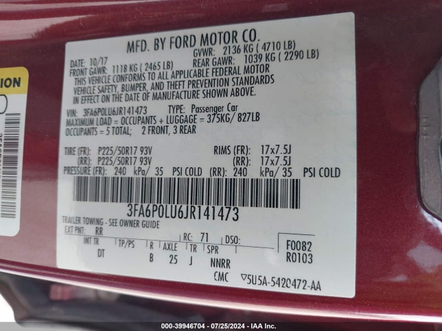 Ford Fusion Hybrid Se 2018 3FA6P0LU6JR141473 Image 9