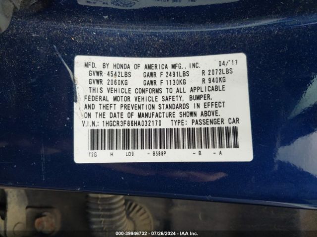 1HGCR3F86HA032170 Honda Accord Ex-l V6