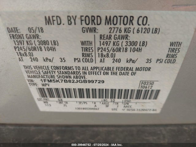 Ford 3.5l ti-vct 2018 1FM5K7B82JGB99729 Image 9