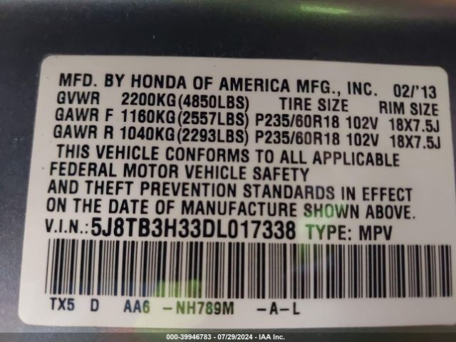 2013 ACURA RDX 5J8TB3H33DL017338 Photo 8