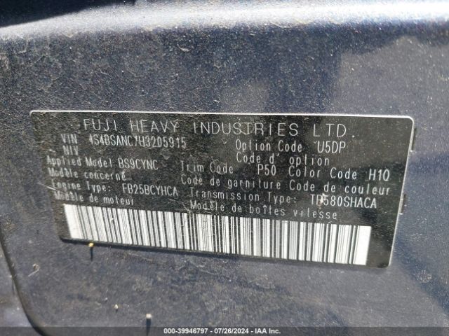 4S4BSANC7H3205915 Subaru Outback 2.5i Limited