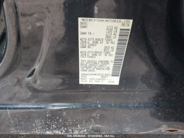 1N6AA1E64HN502302 Nissan Titan Platinum Reserve