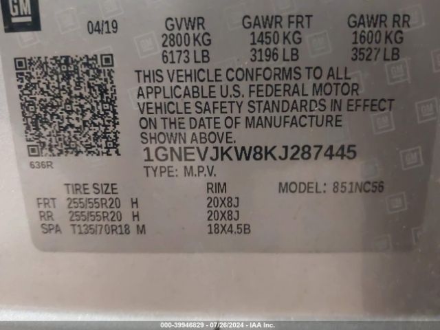 1GNEVJKW8KJ287445 Chevrolet Traverse Rs