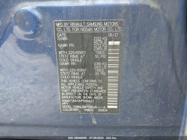 Nissan ROGUE SV 2017 KNMAT2MV3HP599427 Image 9