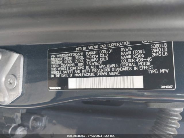 YV4902RM5F2651711 Volvo Xc60 T6 Platinum