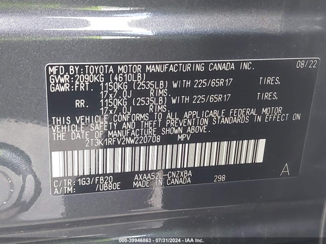 Toyota RAV4 LE 2022 2T3K1RFV2NW220708 Image 9