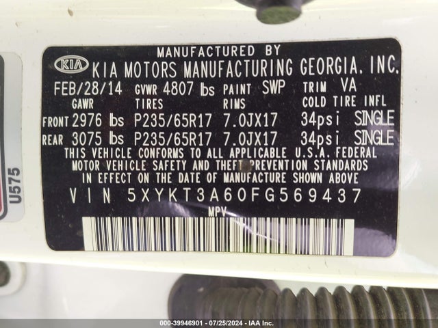 KIA SORENTO LX 2015 5XYKT3A60FG569437 Image 9