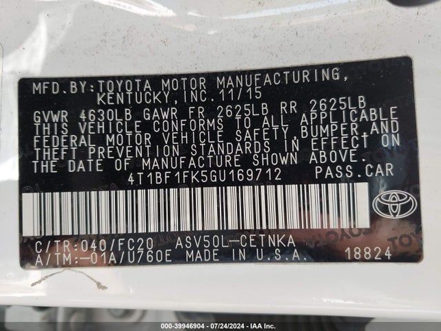 Toyota CAMRY LE 2016 4T1BF1FK5GU169712 Image 9
