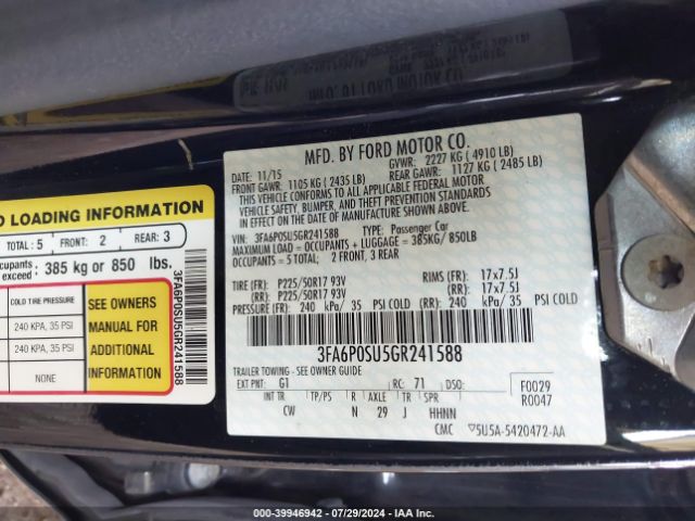 3FA6P0SU5GR241588 Ford Fusion Energi Titanium